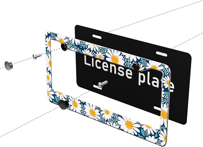 MIOAOSRT Creative Chamomile Flowers License Plate Frame Retro Floral License Plate Cover Car Tag Holder Metal License Plate Frame Fits Standard U.S.Vehicles 12x6 Inch