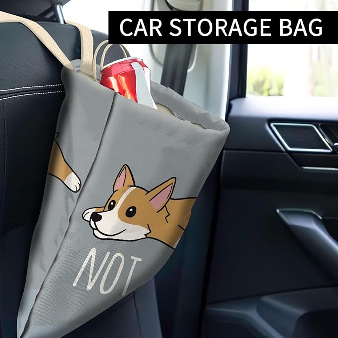 Cute Blue Corgi Car Trash Bag, Organizer & Storage, 5L, Anti-Slip, Painted, Rectangular, Whimsical/Cute, Car Trash Can