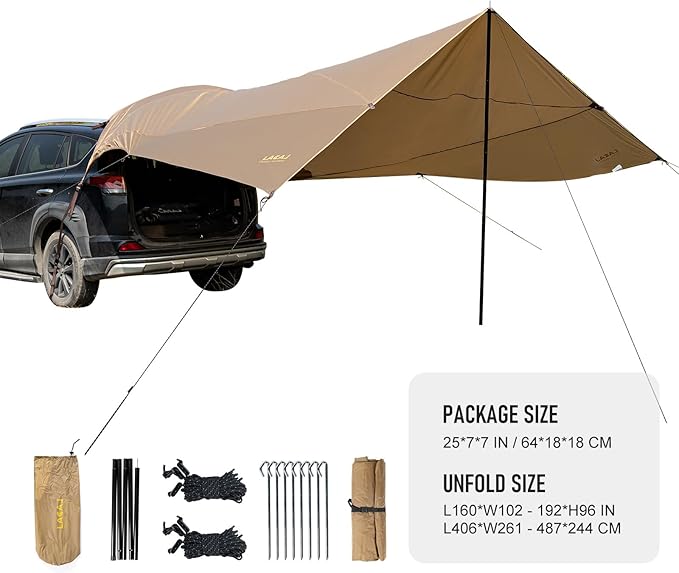 Tailgate Tent,Tailgate Awning, Car Awning Sun Shelter Waterproof 3000MM UPF 50+, for Outdoor Camping, SUV, Truck Van Camper Trailer