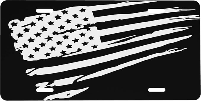 Front License Plate American Flag Black Vanity Plates Aluminum Metal Decorative Car Tag Novelty License Plate Cover for Men Women 6 * 12 in (4 Holes)
