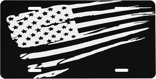 Front License Plate American Flag Black Vanity Plates Aluminum Metal Decorative Car Tag Novelty License Plate Cover for Men Women 6 * 12 in (4 Holes)
