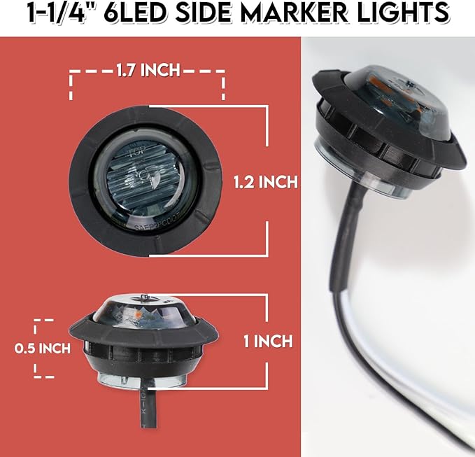 10 Pcs of 1-1/4 Inch with 6 LED Smoked Lens Red Clearance Side Marker Lights Mount Bullet Marker Trailer Lights Universal 12V DC Vehicles RV Truck Pickup Van Boat Mack