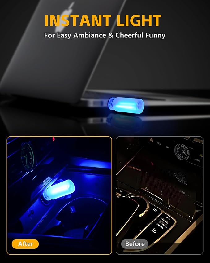 2PCS USB Light for Car, Touch Adjustment Lights, Plug in USB Vehicle Interior Ambient Light, Mini LED Retro Bulb Frosted Glass Night Light Camping, Holiday Decoration, Party, Bedroom (Blue)