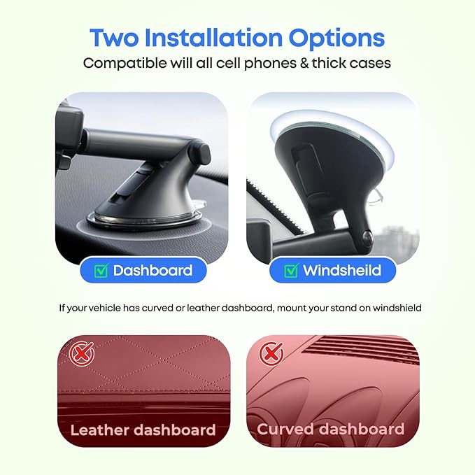 3-in-1 Cellphone Holder for Car - 360° Adjustable 2025 & Strong Suction Cup Phone Mount - Windshield Air Vent & Dashboard Cell Phone Holder - Truck Accessories Stand for iPhone Max 16 15 14