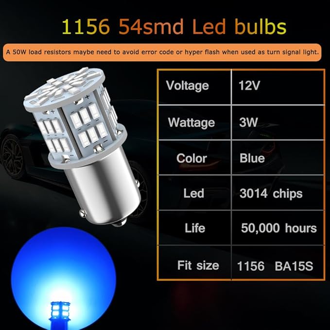 1156 Bulb Blue, 1141 1003 BA15S Led, 12V-24V 54-SMD 3014 Chips LED Bulbs for RV Camper Trailer Trunk Vehicle Interior Lights Tail Backup Reverse Lights Parking Lights 4pcs
