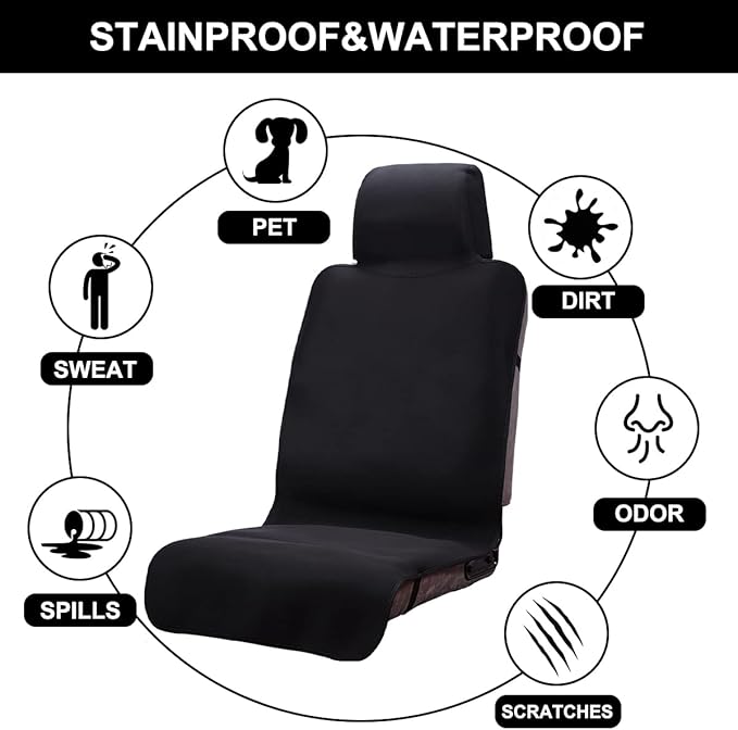 Waterproof Seat Cover, 2pcs Upgraded Sweat Carseat Protector, Perfect for Universal Anti-Slip Car Truck SUV Seat, Ideal for Surfing Yoga Gym Workout, Black