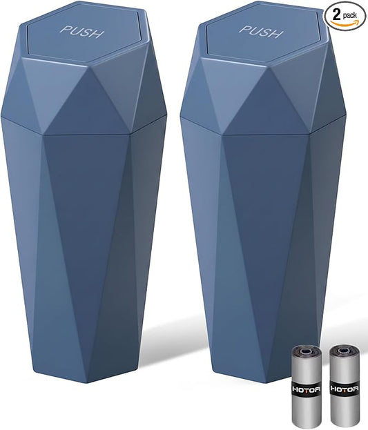 HOTOR Car Trash Can with Lid - 2 Pack, Car Accessories for Interior, Leakproof Vehicle Garbage Can with 30 Attached Trash Bags, Multipurpose Organizers and Storage for Home, Office, Dark Blue