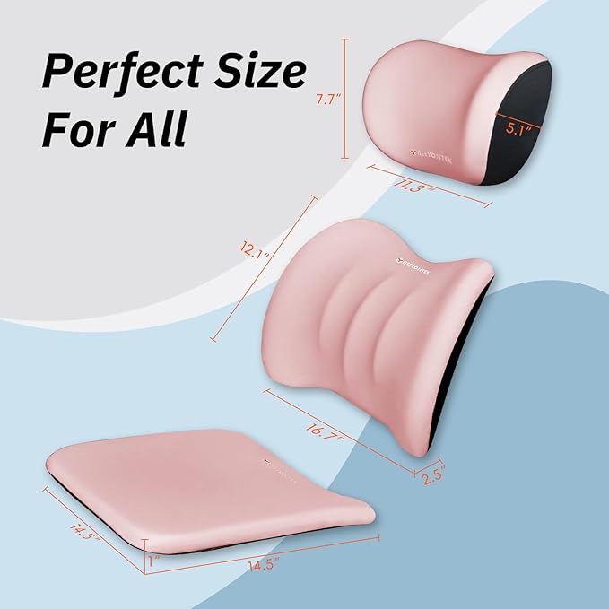 Car Seat Cushion with Neck Pillow & Lumbar Support Kit Back Sciatica Tailbone Pain Relief Car Pillows Ergonomic Memory Foam Back Support for Driving Seat Office Chair Wheelchair Pink