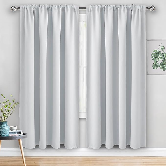 JIUZHEN Blackout Curtains for Bedroom - 60 Inch Extra Wide Thermal Insulated Room Darkening Privacy Soundproof Curtains for Living Room/Dorm Room, Set of 2 Panels, 60 x 72 inches, Greyish White