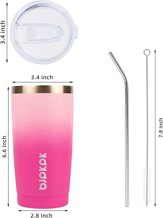 BJPKPK 20oz Stainless Steel Tumbler with Lid And Straw, Double Wall Vacuum Coffee Cup, Travel Mug for Ice Drink and Hot Beverage, Insulation Travel Tumblers Cups,Cherry Blossom
