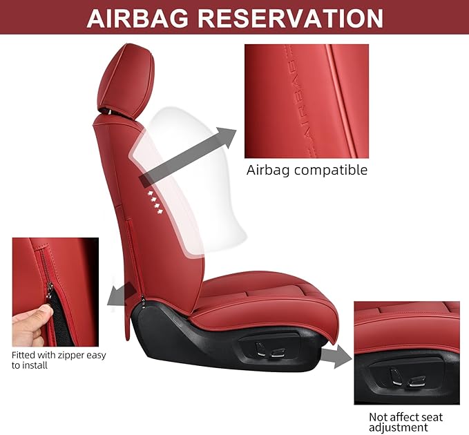 Auto Car Seat Covers Accessories Front Seat Leather Cushion Protector Breathable Waterproof Seat Cover for Cars Universal Fit (Wine, Front Pair)