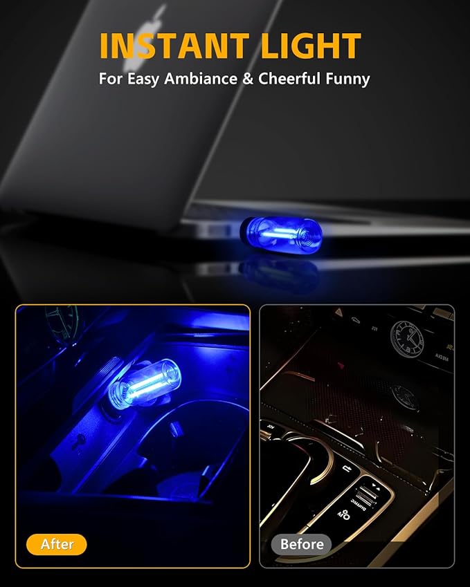 2PCS USB Lights for Car, Touch Adjustment Lights, Plug in USB Vehicle Interior Ambient Light, Mini LED Retro Bulb Glass Bottle Night Light for Camping, Holiday Decoration, Party, Bedroom (Blue)