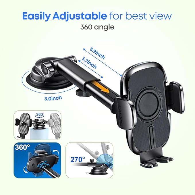 3-in-1 Cellphone Holder for Car - 360° Adjustable 2025 & Strong Suction Cup Phone Mount - Windshield Air Vent & Dashboard Cell Phone Holder - Truck Accessories Stand for iPhone Max 16 15 14