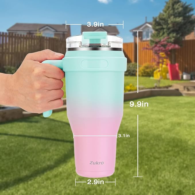 Zukro 40 oz Tumbler With Handle And Straw, Leak-proof Closable Flip Straw Lid, Insulated Stainless Steel Coffee Cup for Hot and Cold Drinks, Travel Mug Fit in Cup Holder, Dishwasher Safe