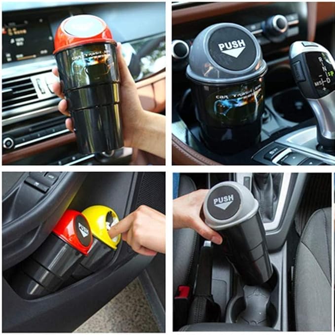 Mini Car Auto Garbage Trash Can Automotive Vehicle Waste Storage Fits Cup Holder for Office Desk Trash Can (Red)