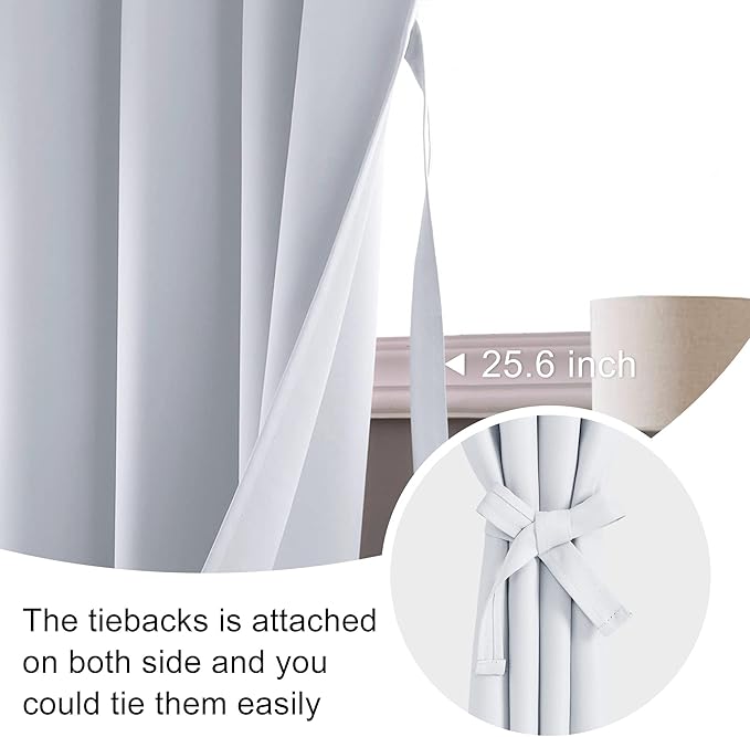 JIUZHEN Blackout Curtains for Bedroom - 60 Inch Extra Wide Thermal Insulated Room Darkening Privacy Soundproof Curtains for Living Room/Dorm Room, Set of 2 Panels, 60 x 72 inches, Greyish White