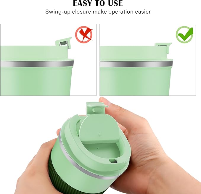 MOMSIV 12oz Travel Mug, Insulated Coffee Cup with Leakproof Lid, Vacuum Stainless Steel Double Walled Reusable Tumbler for Hot and Cold Water Coffee and Tea In Travel and Car (Green-380ml)