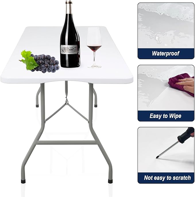 2 PCS 70.8" W X 29" D X 29" H - 6 ft White Folding Table White Portable Heavy Duty Plastic Fold-in-Half Utility Foldable Table for Camp,Picnic & Party