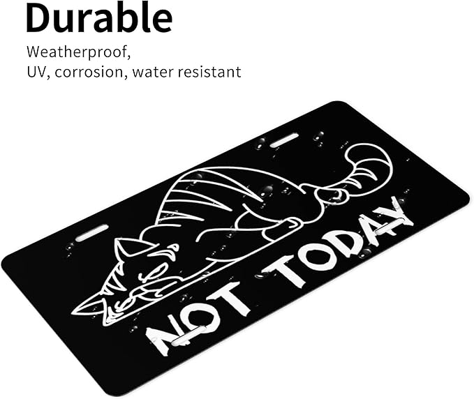 Front License Plate Not Today Vanity Plates Aluminum Metal Decorative Car Tag Tired Cat Novelty License Plate Cover for Men Women 6 * 12 in (4 Holes)
