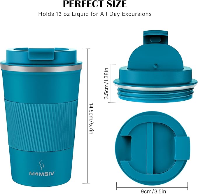 MOMSIV 12oz Travel Mug, Insulated Coffee Cup with Leakproof Lid, Travel Coffee Mug Vacuum Stainless Steel Double Walled Reusable Coffee Cup for Hot and Cold Water Coffee