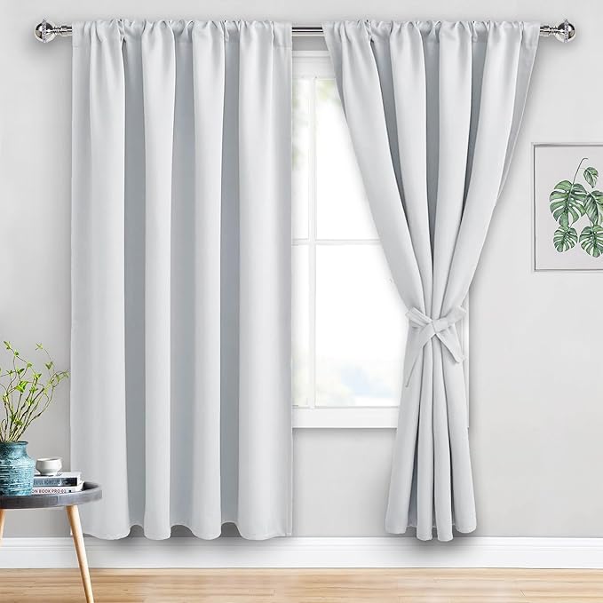 JIUZHEN Blackout Curtains for Bedroom - 60 Inch Extra Wide Thermal Insulated Room Darkening Privacy Soundproof Curtains for Living Room/Dorm Room, Set of 2 Panels, 60 x 72 inches, Greyish White