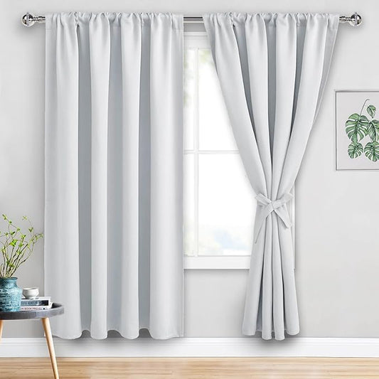 JIUZHEN Blackout Curtains for Bedroom - 60 Inch Extra Wide Thermal Insulated Room Darkening Privacy Soundproof Curtains for Living Room/Dorm Room, Set of 2 Panels, 60 x 72 inches, Greyish White
