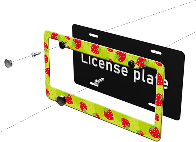 MIOAOSRT Cut Red Strawberries License Plate Frame Abstract Fruit License Plate Cover Car Tag Holder Metal License Plate Frame Fits Standard U.S.Vehicles 12x6 Inch