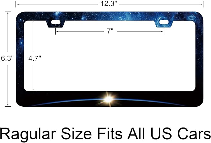 Sunrise in Space Earth and Galaxy License Plate Frame Rust-Proof Stainless Steel Screws Caps Included Personalized Cover for Women and Men Decorate Car with 12.3x6.3 Inch License Plate Holder-DATANSEN