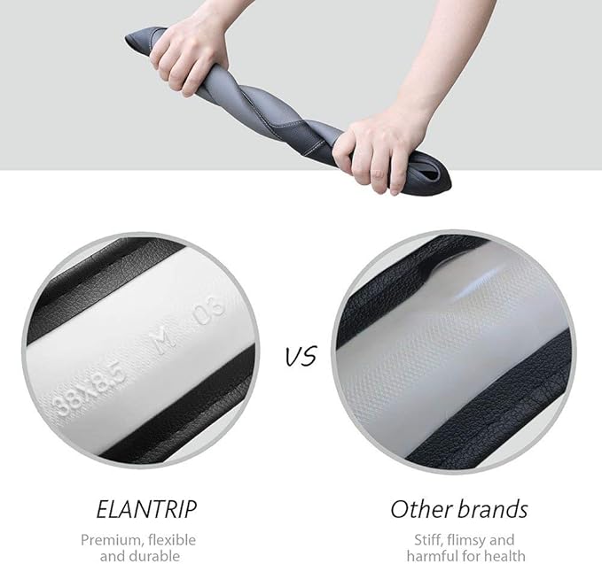 Elantrip Leather Steering Wheel Cover 15 1/2 to 16 inch Universal Large Soft Grip Breathable for Car Truck SUV Jeep Anti Slip Black