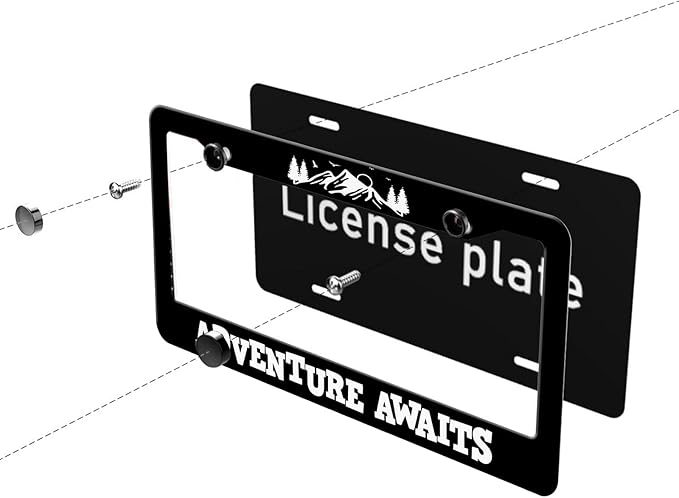 MIOAOSRT Adventure Awaits License Plate Frame Adventure Awaits License Plate Cover Car Tag Holder Metal License Plate Frame Fits Standard U.S.Vehicles 12x6 Inch