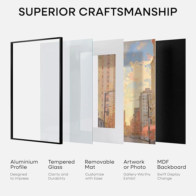 Homeforia 20x24 Picture Frame Black, High End Metal 20x24 Frame Matted to 16x20 Print, 20 x 24 Black Poster Frames with Mat 16 by 20 inch Photo, 24x20 Hanging Frame, Tempered Glass, Wall Kit, Set of 2