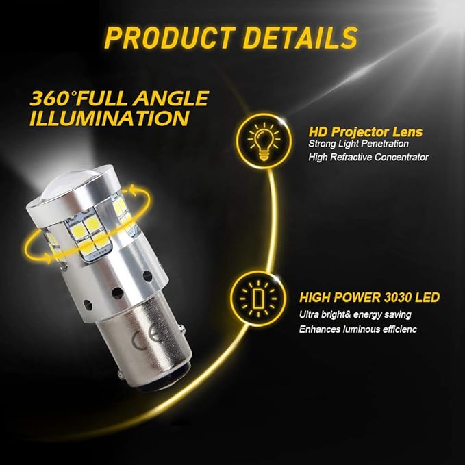 1157 BAY15D LED Bulbs 2057 2357 7528 LED Lights 1500 Lumens, With Projector Lens, for Backup Reverse Blinker Brake Tail Lights 6000K White. 2-Pack