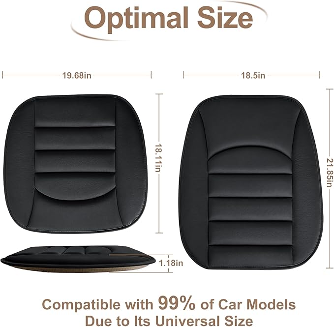Memory Foam Car Seat Cushion with Breathable Fabric & Non-Slip Gel, Universal Fit for Car Truck Office Home 19.6x18x1.2 Black