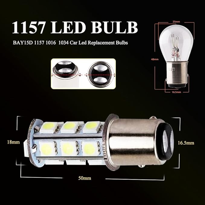 YM E-Bright 1157 Led Bulb BAY15D 1034 2057 7528 2357 Light Bulb for RV Camper SUV MPV Car Brake Tail Light Side Marker 8SMD 5050Chips 12V White (Pack of 4)