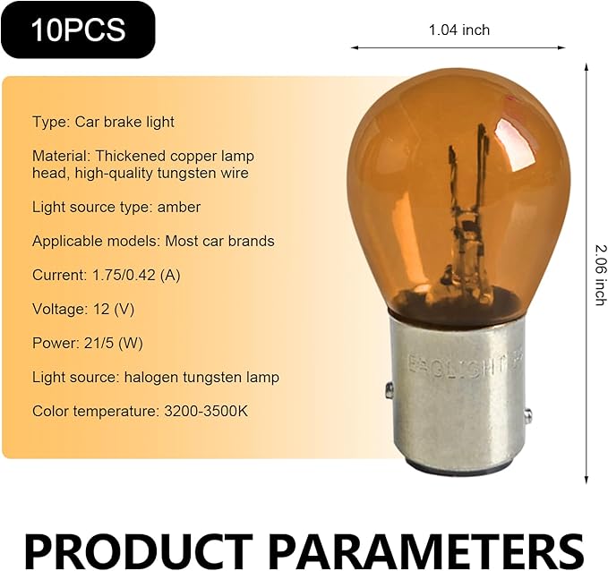10PCS 1157 Light Bulb, Double Tail High and Low Brake Light Bulb, P21/5W S25 2057 2357 7528 BAY15D Bulbs, Universal Halogen Turn Signal Parking Lights (Amber)