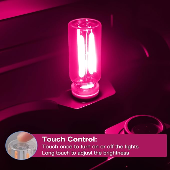 2PCS USB Lights for Car, Touch Dimmable Retro Car Lamp Interior LED Ambient Lighting, Portable Mini Glass Bottle LED Bulb Night Light for Vehicle Bedroom Hallway Camping Holiday Decoration (Pink)
