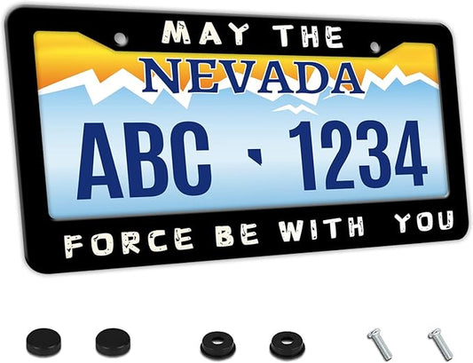 MIOAOSRT May The Force Be with You License Plate Frame Funny Quote License Plate Cover Car Tag Holder Metal License Plate Frame Fits Standard U.S.Vehicles 12x6 Inch