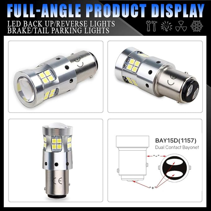 1157 BAY15D LED Bulbs 2057 2357 7528 LED Lights 1500 Lumens, With Projector Lens, for Backup Reverse Blinker Brake Tail Lights 6000K White. 2-Pack