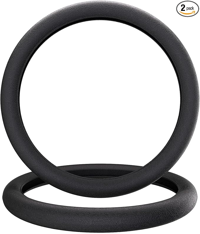 LRITER Car Steering Wheel Cover, Non-Slip Silicone Material, Multiple Color Choices, Universal Auto Parts Steering Wheel Cover, Suitable for Most Cars (Black2PCS)