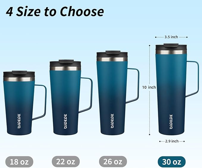 BJPKPK Insulated Tumbler with Handle, 30oz Insulated Tumblers with Lid and Straw, Stainless Steel Metal Water Bottles, Coffee Travel Mugs, Cups, Sea