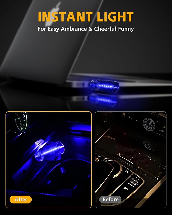 2PCS USB Lights for Car, Retro LED Car Interior Lamp Ambient Lighting, Universal USB Plug Lights for Cars, bedrooms, Camping, Parties, Clear Glass Bottle Decorative Night Light, Bule Light