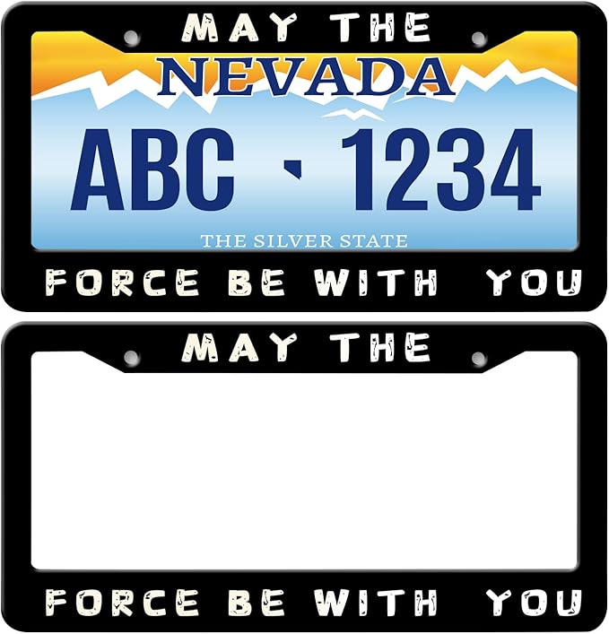 MIOAOSRT May The Force Be with You License Plate Frame Funny Quote License Plate Cover Car Tag Holder Metal License Plate Frame Fits Standard U.S.Vehicles 12x6 Inch