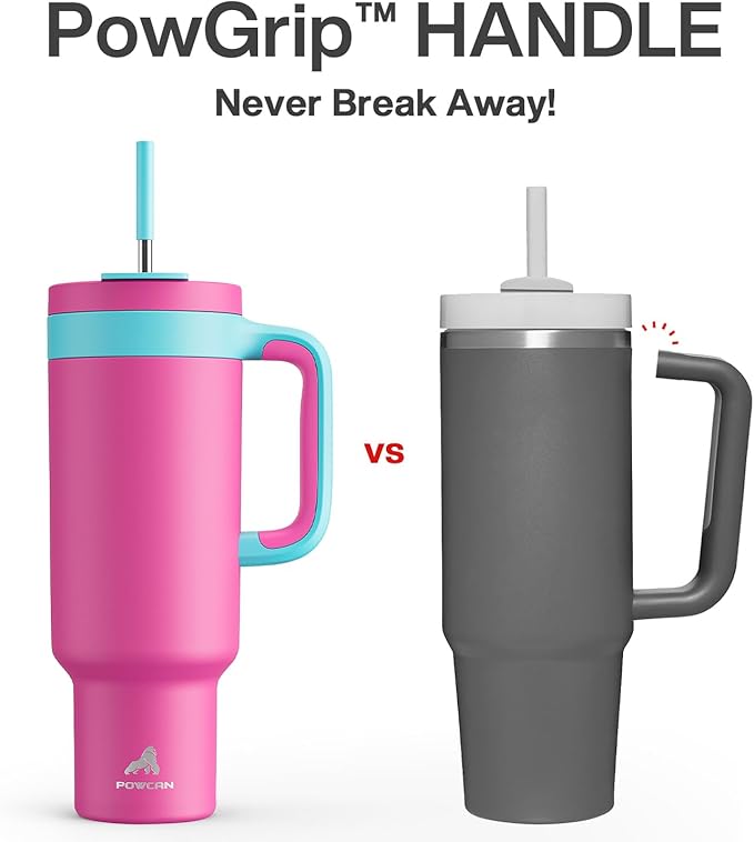 POWCAN 50 oz Tumbler with Handle, 2-in-1 Straw and Sip Lid, Leakproof, Dishwasher Safe, Insulated Stainless Steel Travel Coffee Mug, Keeps Cold for 34 Hours, Fits in Car Cup Holder (Barbie)