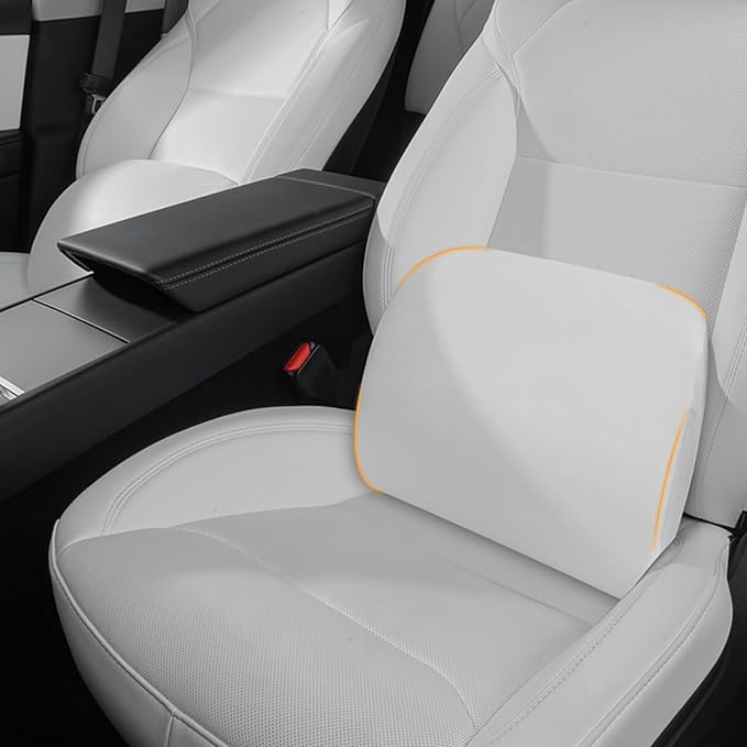 Memory Foam Lumbar Support Pillow for Tesla Model 3 Model Y Model S/X Cybertruck Model 3 Hidden Model Y Juniper Accessories - Mid/Lower Back Support Cushion for Car Seat (White)
