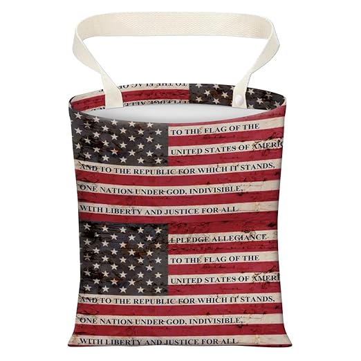 Cute Car Trash Can, Hanging Canvas Car Back Seat Organizer and Storage Bag, Funny Car Trash Bag for Travelling, Outdoor Cute American Flag Print