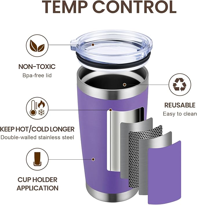 MEWAY 20oz Tumbler 12 Pack Double Wall Vacuum Insulated Travel Mug Bulk, Stainless Steel Tumblers with Lid and Straw, Durable Powder Coated Coffee Cups for Cold & Hot Drinks (Purple, 12)