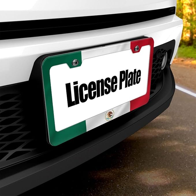 Mexican Flag License Plate Frame - 1 Pack Personalized Aluminum Car License Plate Cover Mexico License Plate Holder Universal US-Canada 2 Hole Auto Car Tag for Women/Men
