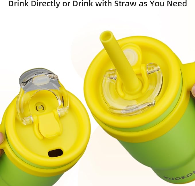 BJPKPK 18 OZ Insulated Travel Tumbler with Handle and Straw, Stainless Steel Water Bottle, Double Wall Vacuum Insulated Mug, for Work, Car, Travel, Green
