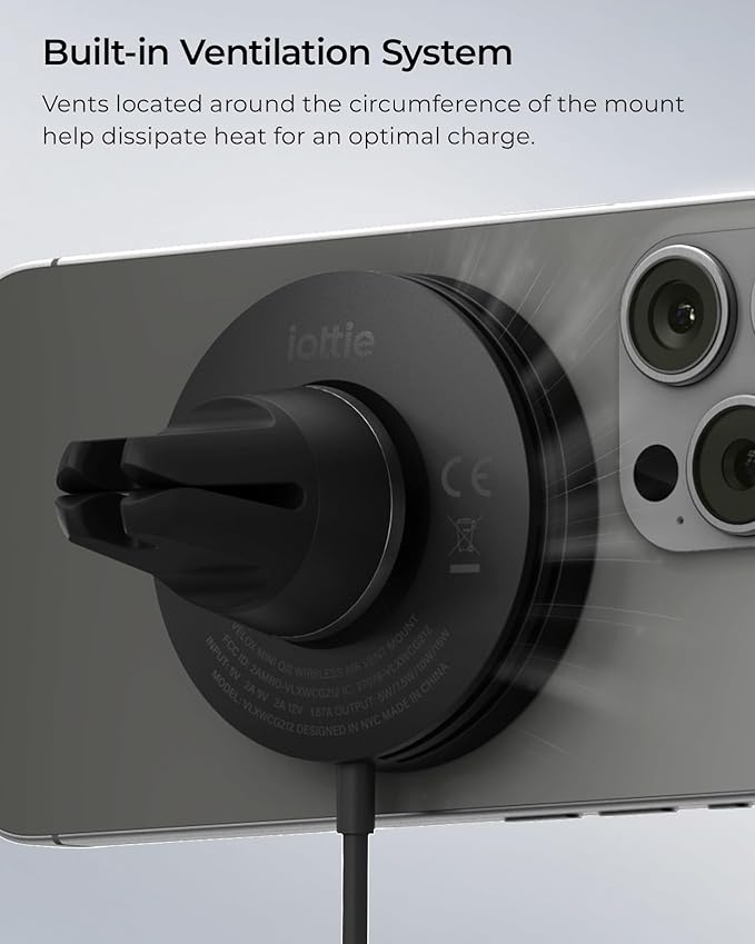 iOttie Velox Qi2 Mini Wireless Charging Car Mount - MagSafe Compatible Air Vent Phone Mount with 15W Charging for Qi2-enabled Smartphones Including iPhone 12, 13, 14, 15 and 16. Car Charger Included.
