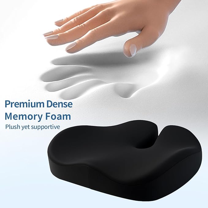 Dense Memory Foam Seat Cushion for Tailbone Pain Relief - Orthopedic Coccyx Support for Hemorrhoid & Sciatica - Fits Wooden/Office Chairs & Home